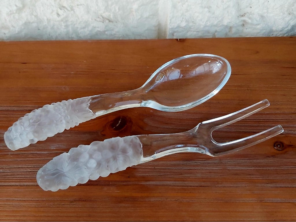 Glass Salad Servers with Grape design