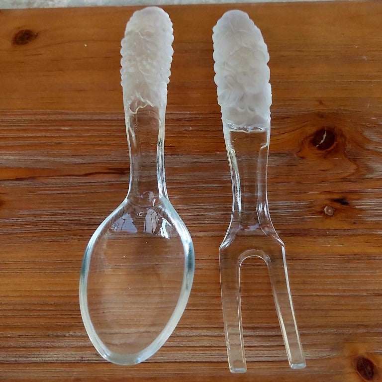 Glass Salad Servers with Grape design