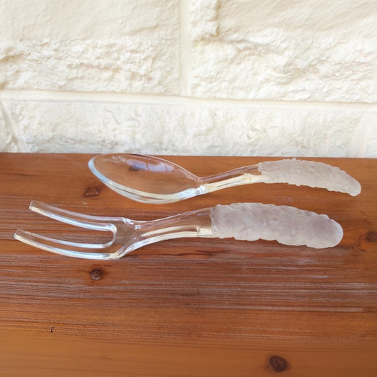 Glass Salad Servers with Grape design