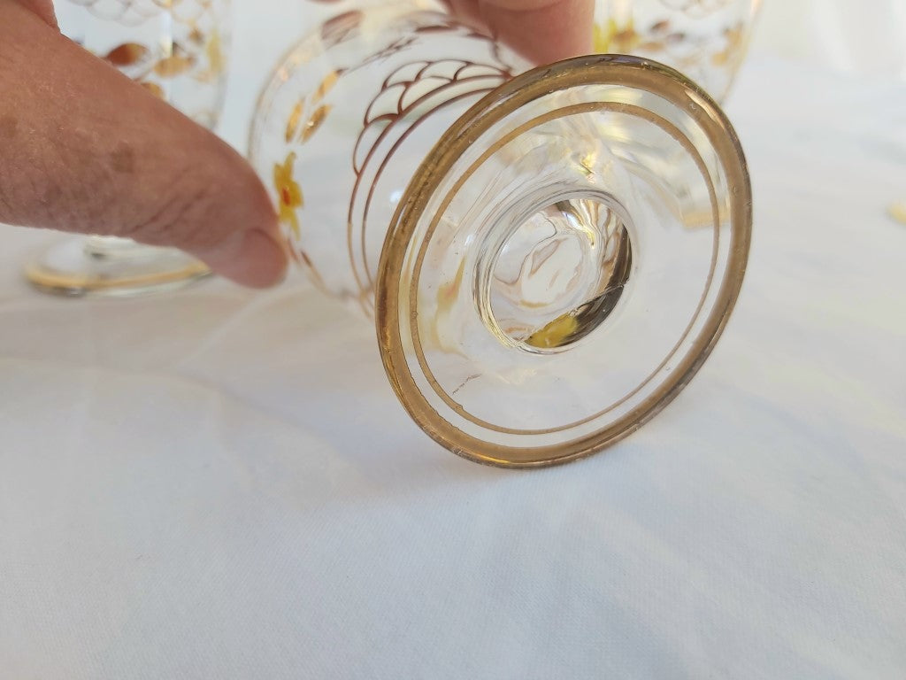 Vintage Glass Hand Painted Decanter and Glasses