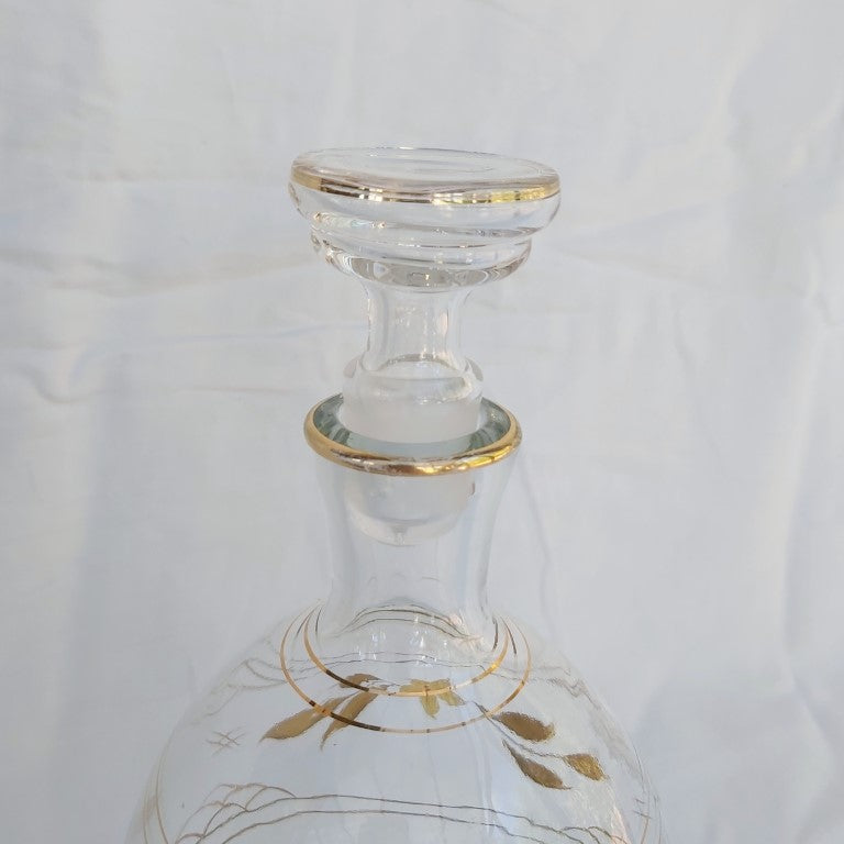 Vintage Glass Hand Painted Decanter and Glasses