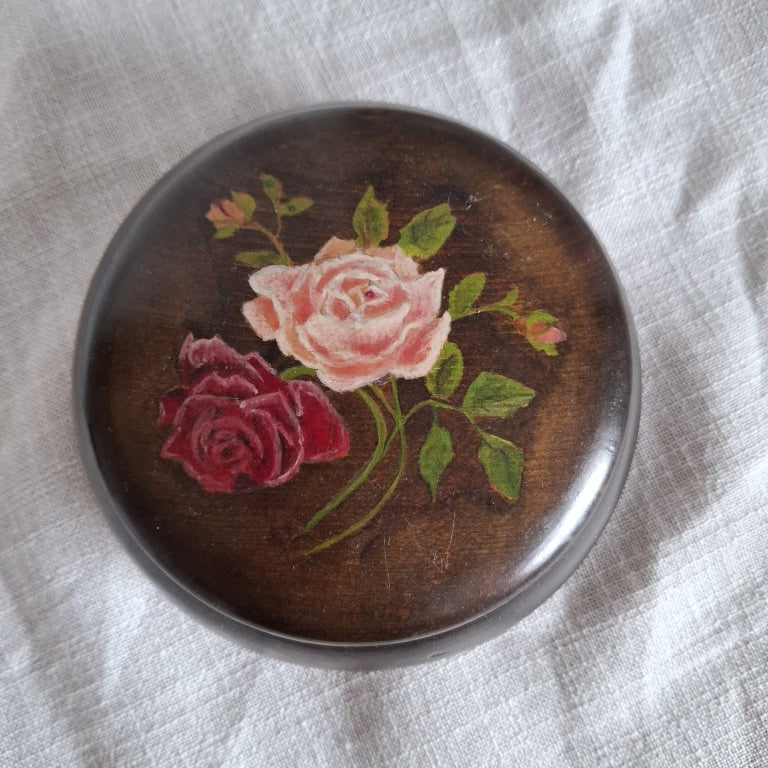 Dark Wood Trinket Box With Handpainted Roses