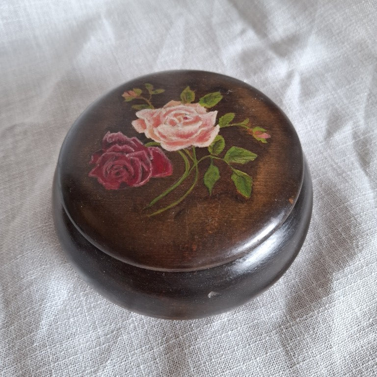 Dark Wood Trinket Box With Handpainted Roses