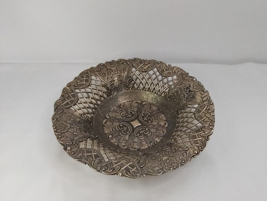 Italian Ornate Vintage Lattice Brass Bowl