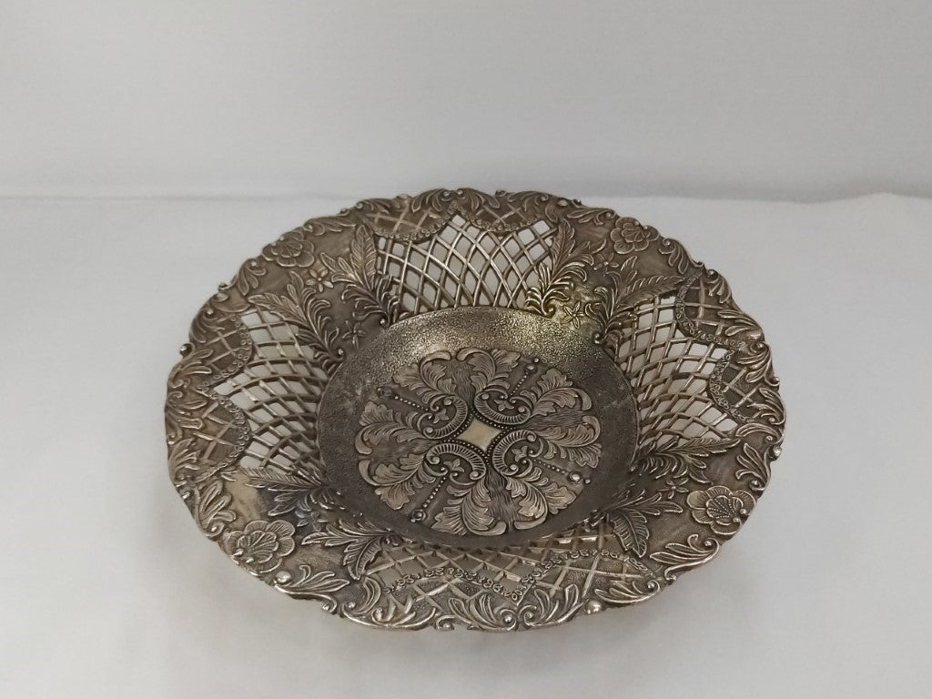 Italian Ornate Vintage Lattice Brass Bowl