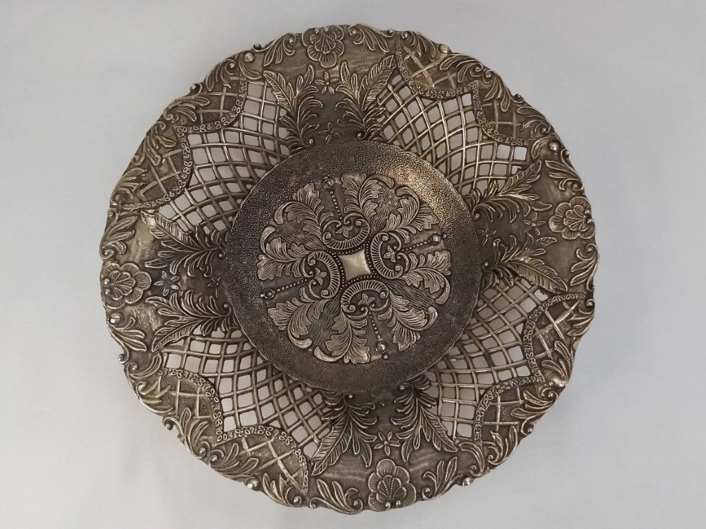 Italian Ornate Vintage Lattice Brass Bowl