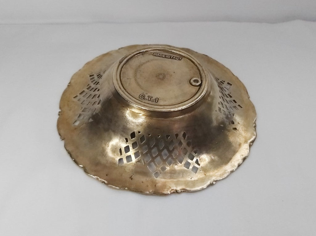 Italian Ornate Vintage Lattice Brass Bowl