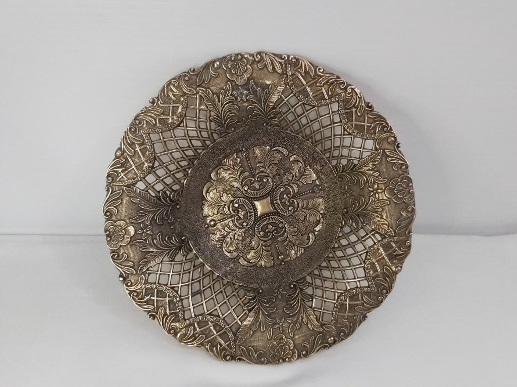 Italian Ornate Vintage Lattice Brass Bowl