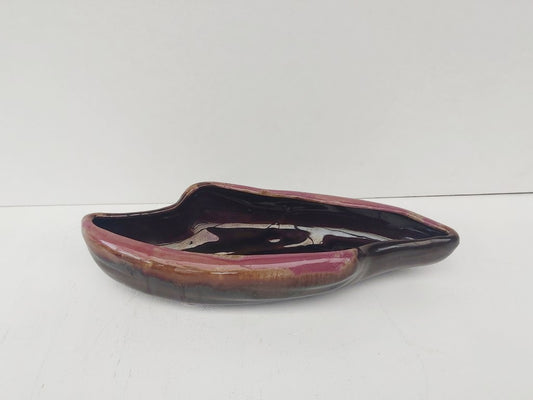 Vintage MCM Japanese Brown Drip Glaze Ikebana Planter