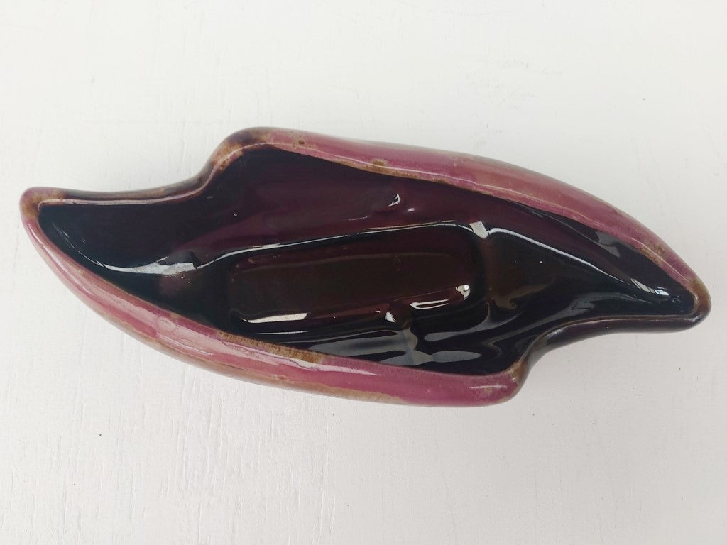 Vintage MCM Japanese Brown Drip Glaze Ikebana Planter