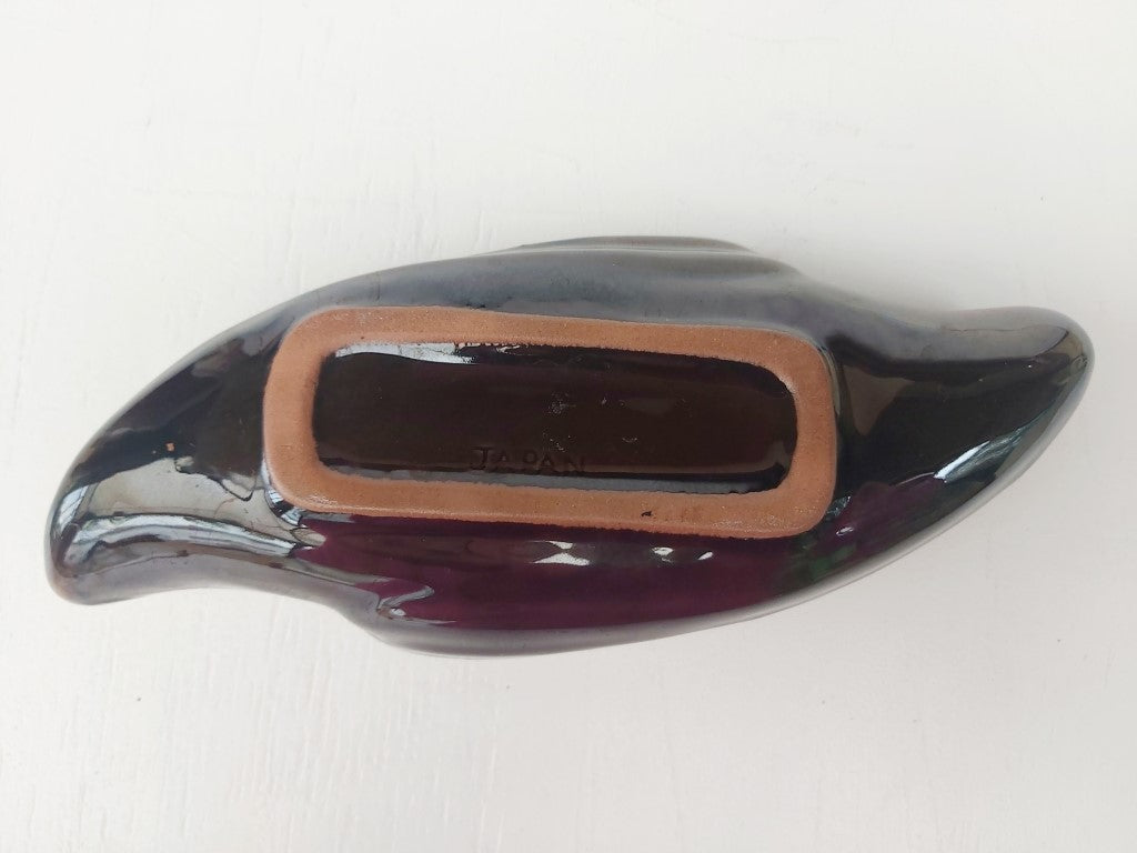 Vintage MCM Japanese Brown Drip Glaze Ikebana Planter