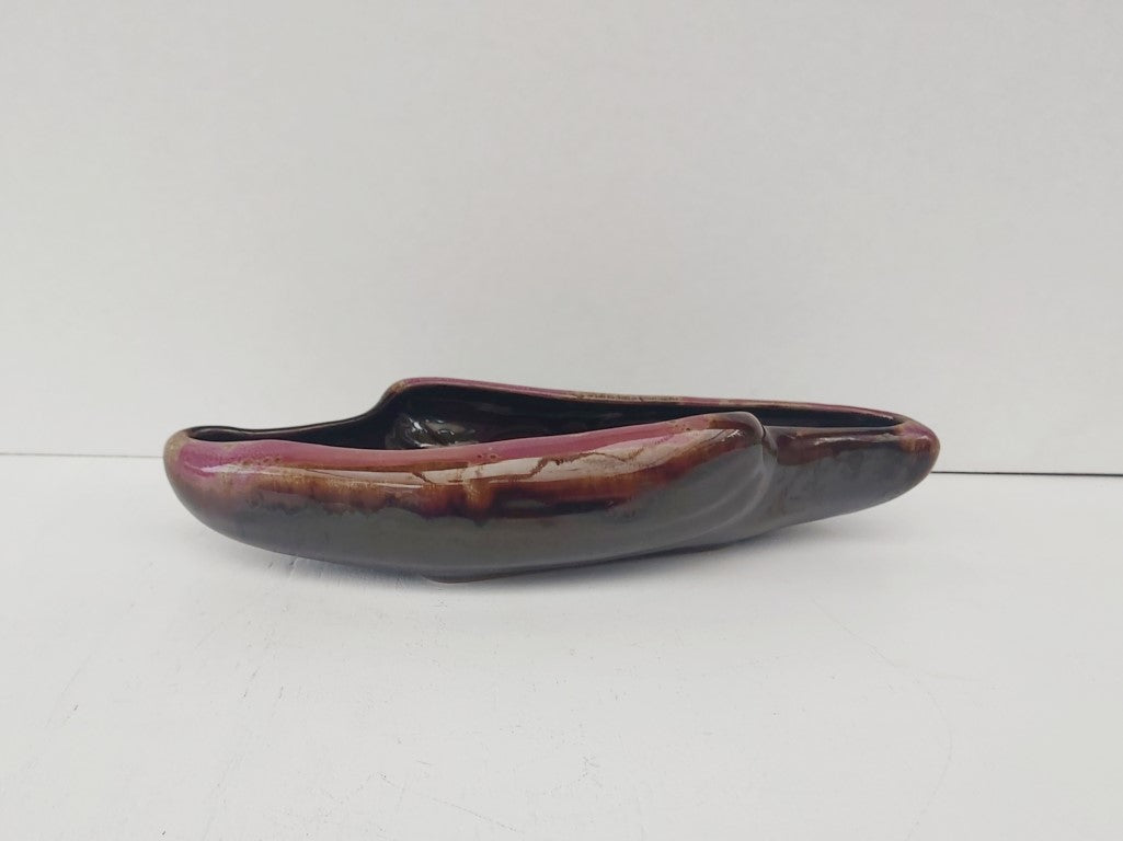 Vintage MCM Japanese Brown Drip Glaze Ikebana Planter
