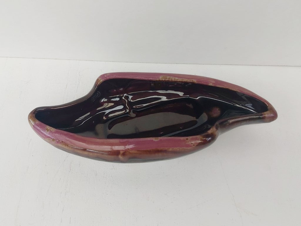 Vintage MCM Japanese Brown Drip Glaze Ikebana Planter