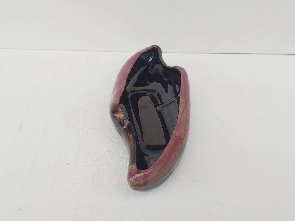 Vintage MCM Japanese Brown Drip Glaze Ikebana Planter