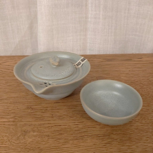 Japanese Shigaraki-yaki Pottery Travel Teapot and Cup