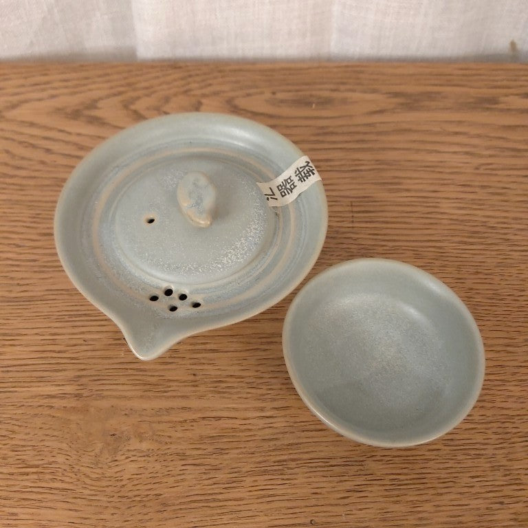 Japanese Shigaraki-yaki Pottery Travel Teapot and Cup