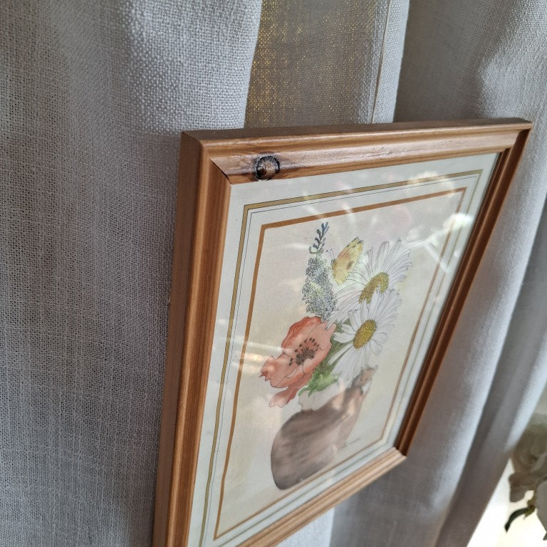 Signed Floral Watercolour with Shy Mouse and Bold Butterfly by Joan Woodgate