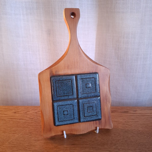 MCM Scandinavian Retro Style Blue Tile and Solid Wood Trivet