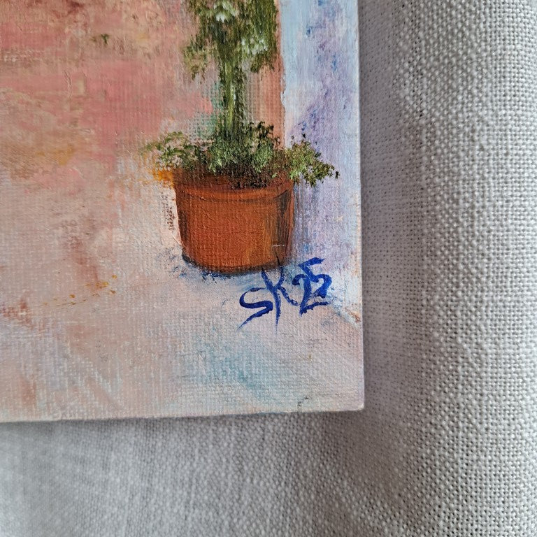 Pretty Mediterranean Town Painting Signed SK25