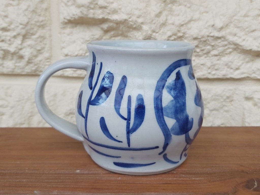 Unique Blue & White Ram Studio Pottery Mug