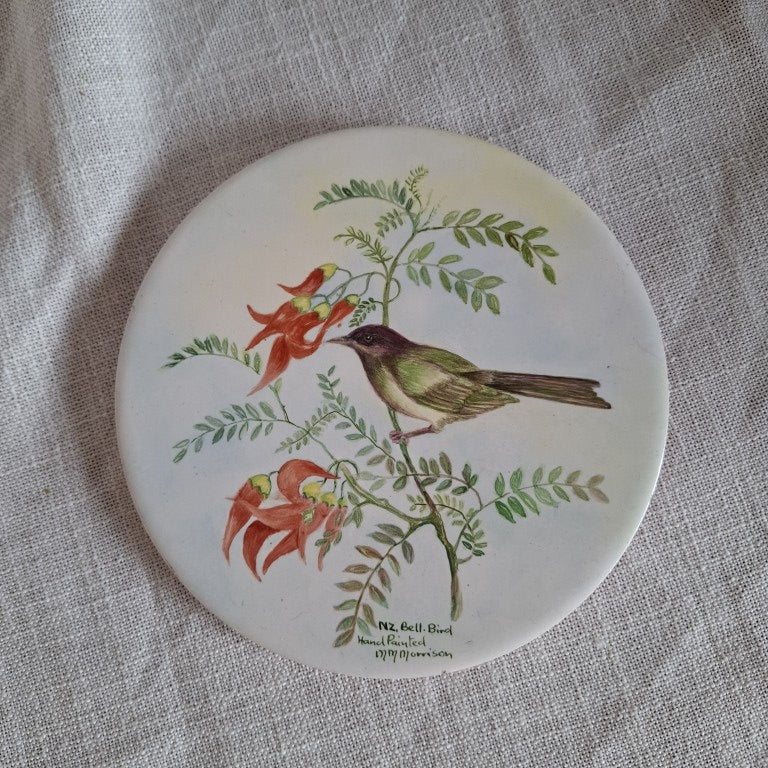 NZ Bell Bird Handpainted Wall Plaque Signed MM Morrison