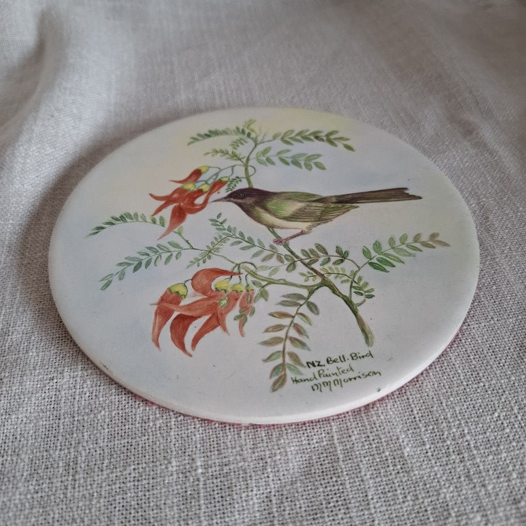 NZ Bell Bird Handpainted Wall Plaque Signed MM Morrison