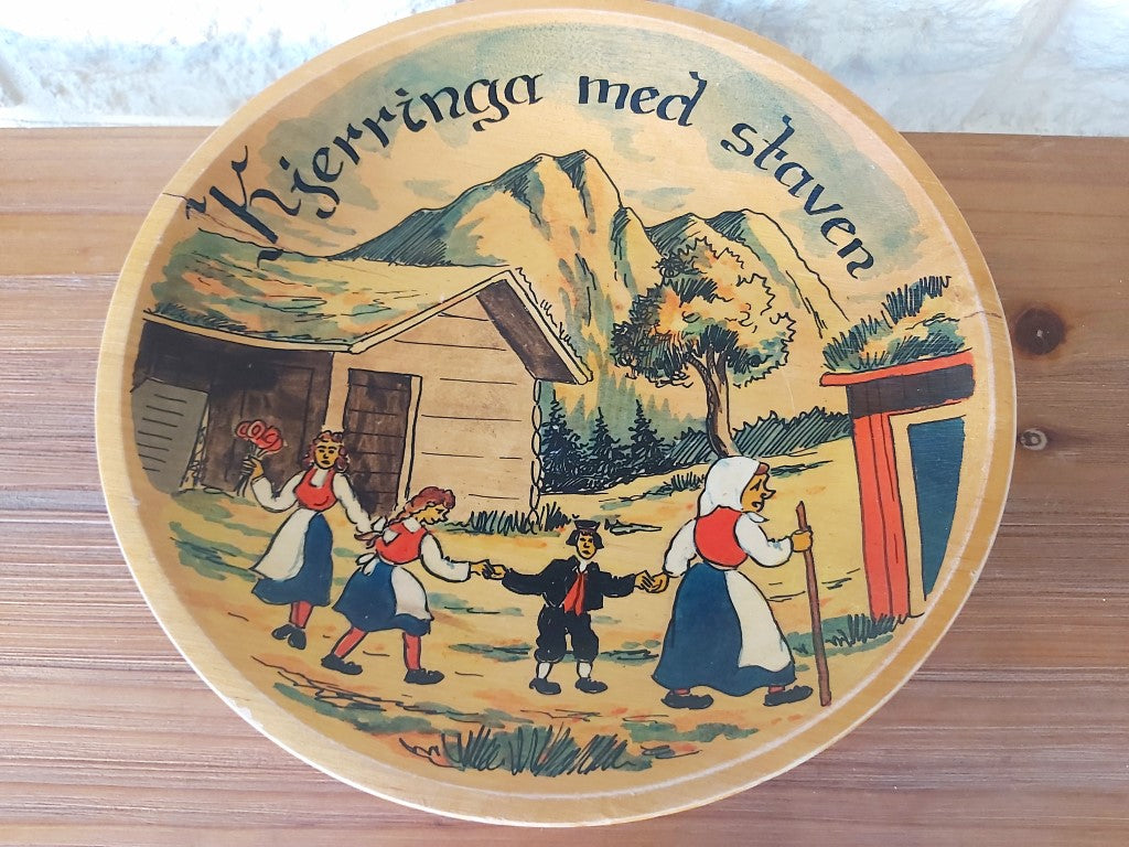 Vintage Norwegian Folk Song Painted Wood Plate