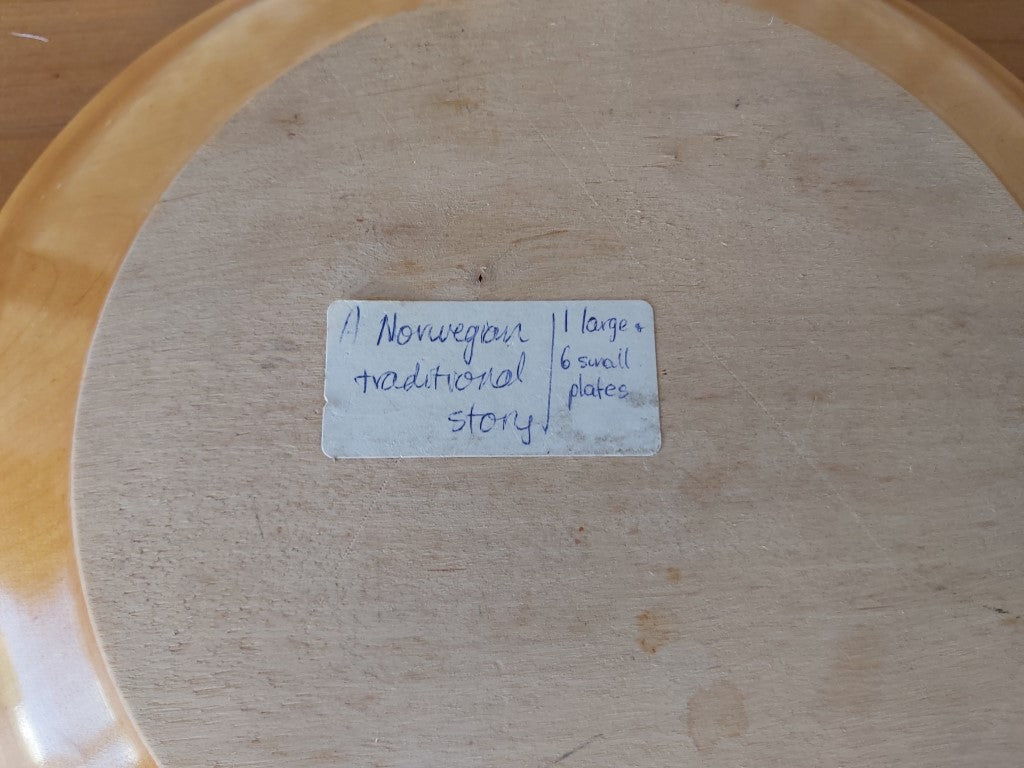 Vintage Norwegian Folk Song Painted Wood Plate
