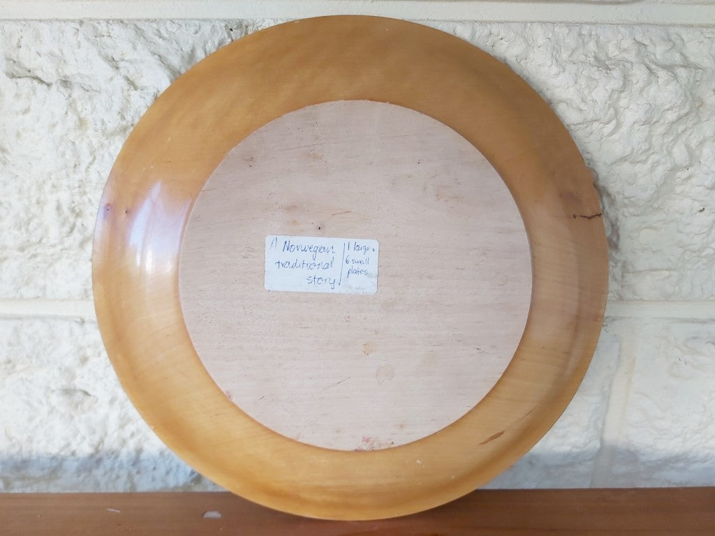 Vintage Norwegian Folk Song Painted Wood Plate
