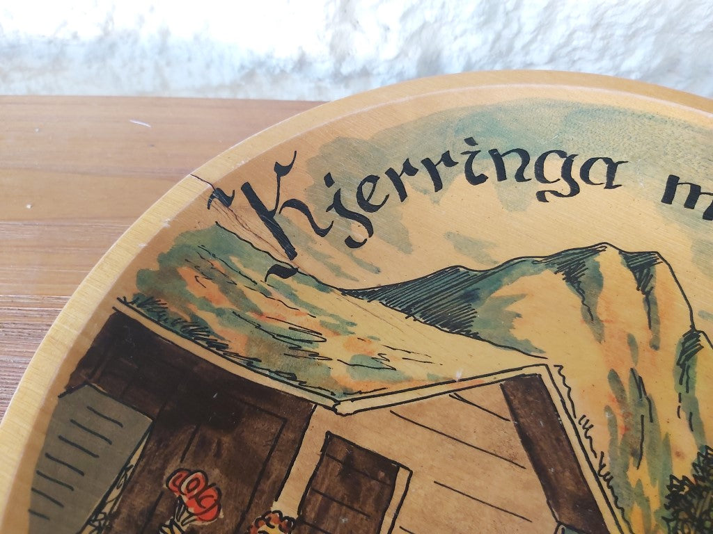 Vintage Norwegian Folk Song Painted Wood Plate