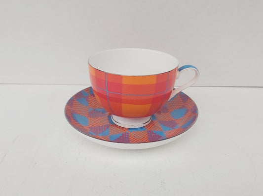 T2 Orange Tartan Cup & Saucer