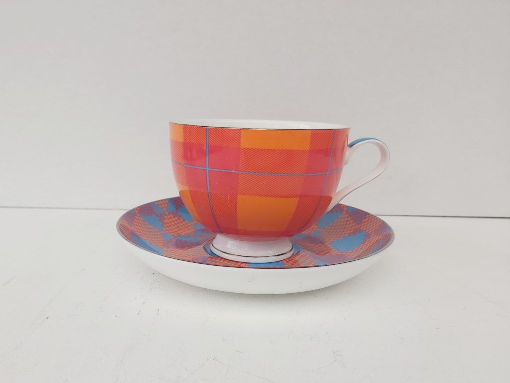 T2 Orange Tartan Cup & Saucer