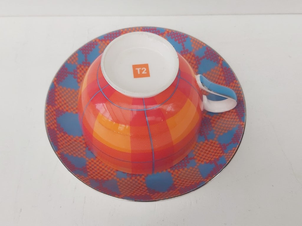 T2 Orange Tartan Cup & Saucer