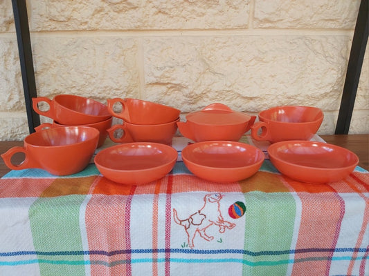 Vintage Orange Melmac MCM Tea Set