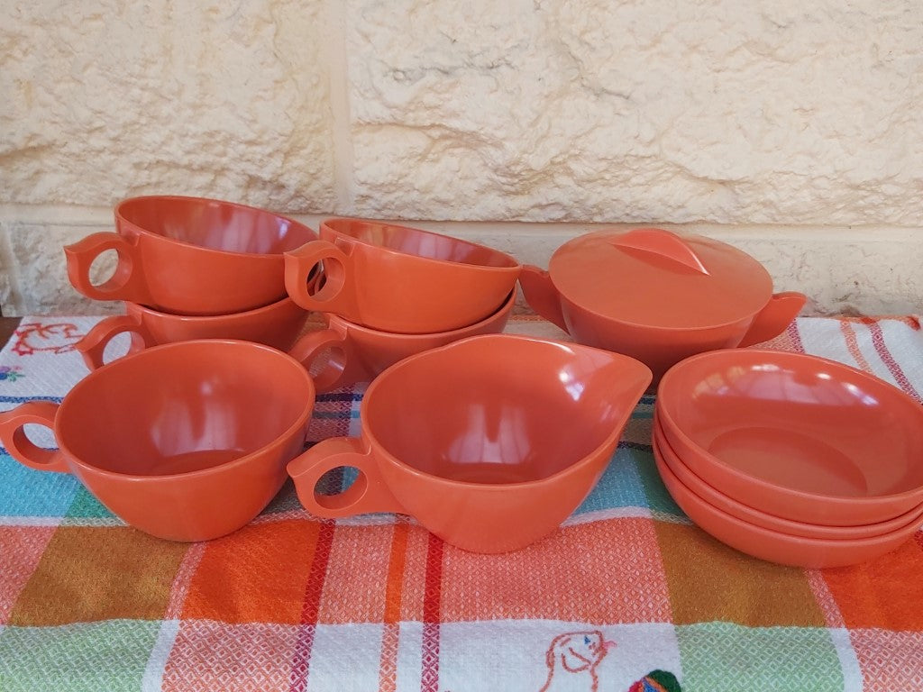 Vintage Orange Melmac MCM Tea Set