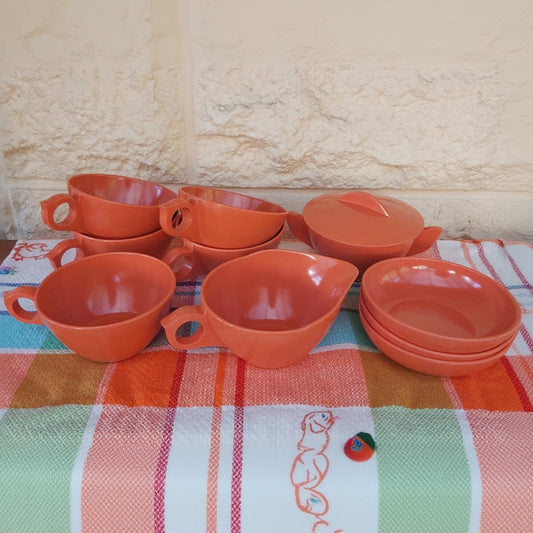 Vintage Orange Melmac MCM Tea Set