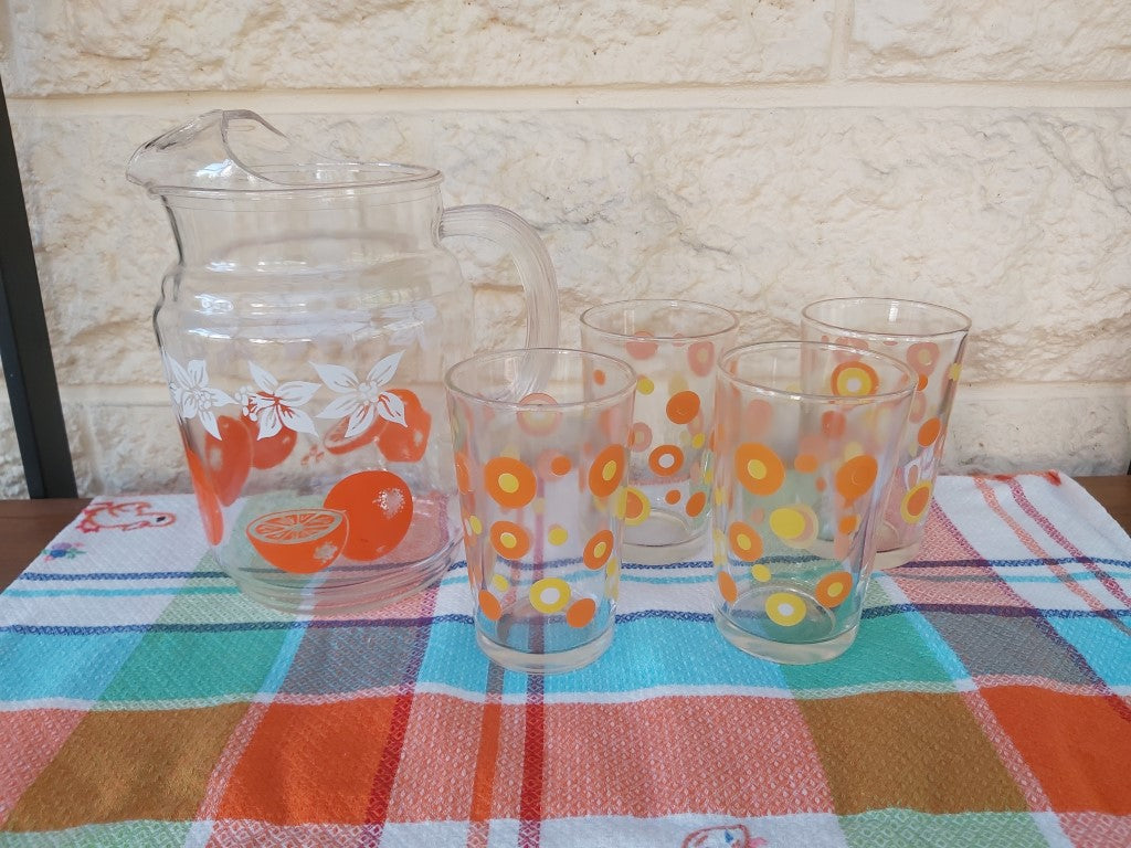 Vintage Juice Glasses with Orange Spots Set of 4