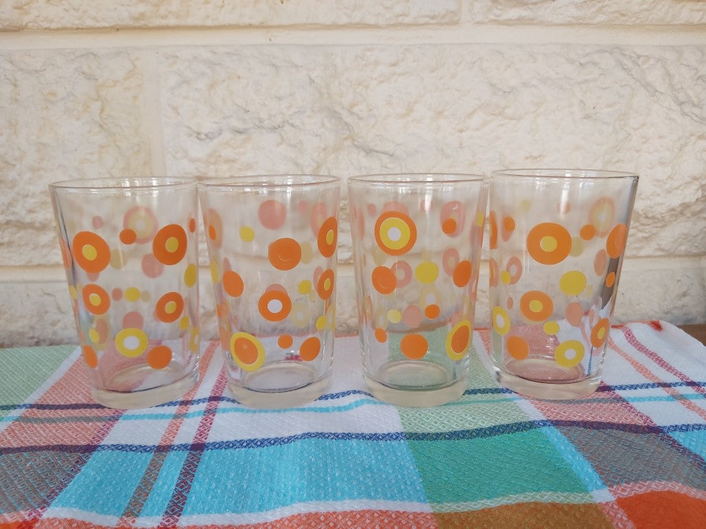 Vintage Juice Glasses with Orange Spots Set of 4
