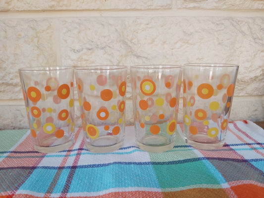 Vintage Juice Glasses with Orange Spots Set of 4