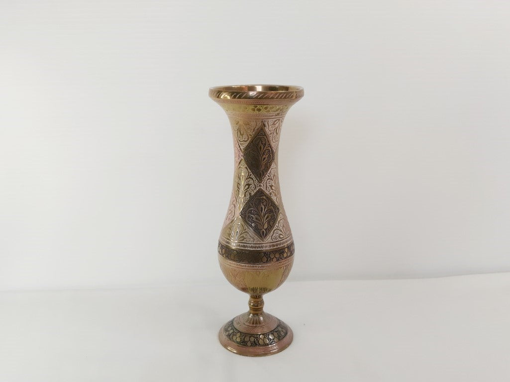 Heavy Coloured Brass Engraved Vase