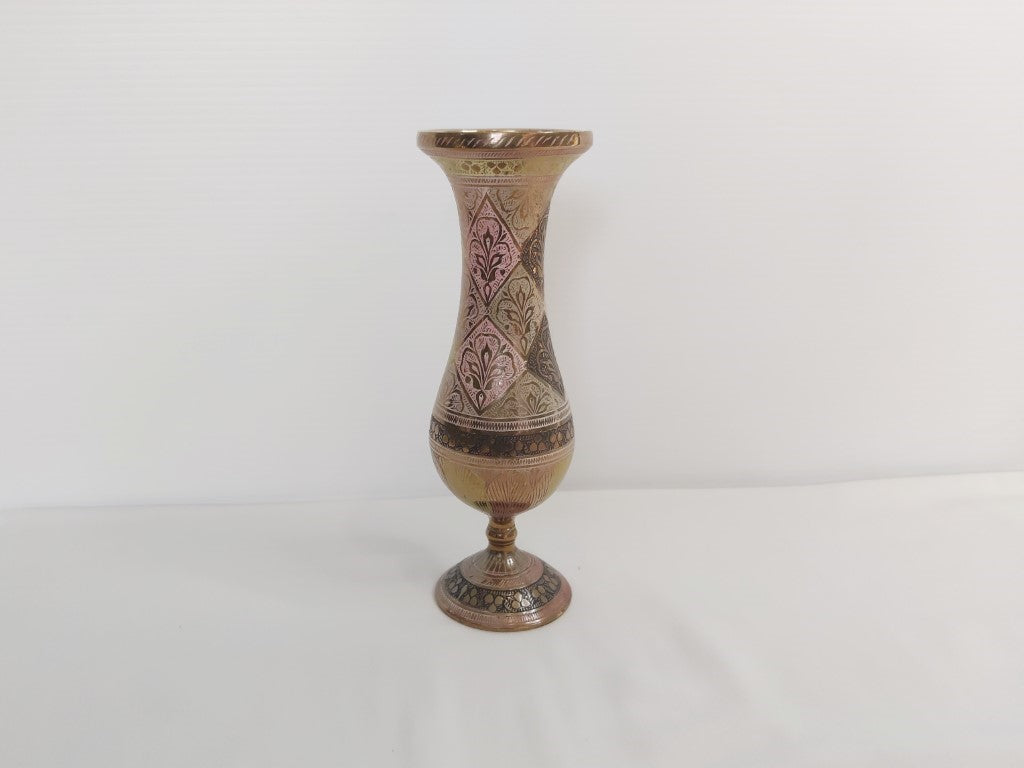 Heavy Coloured Brass Engraved Vase