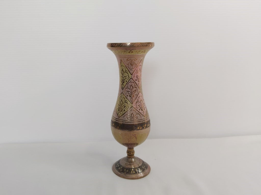 Heavy Coloured Brass Engraved Vase