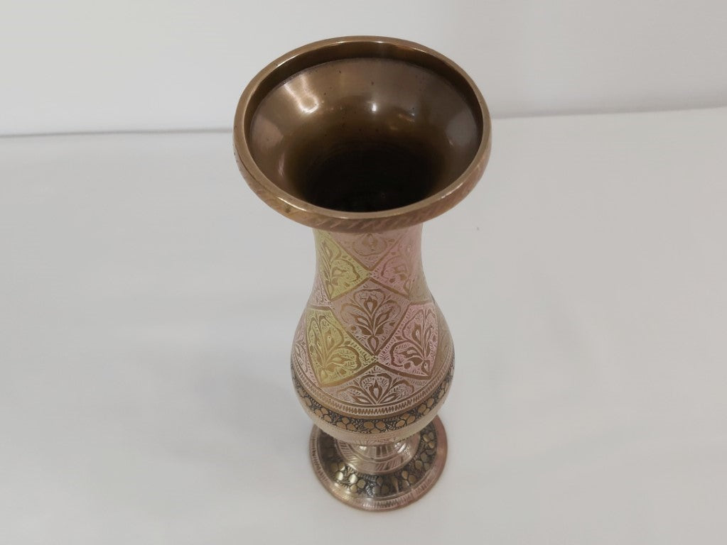 Heavy Coloured Brass Engraved Vase