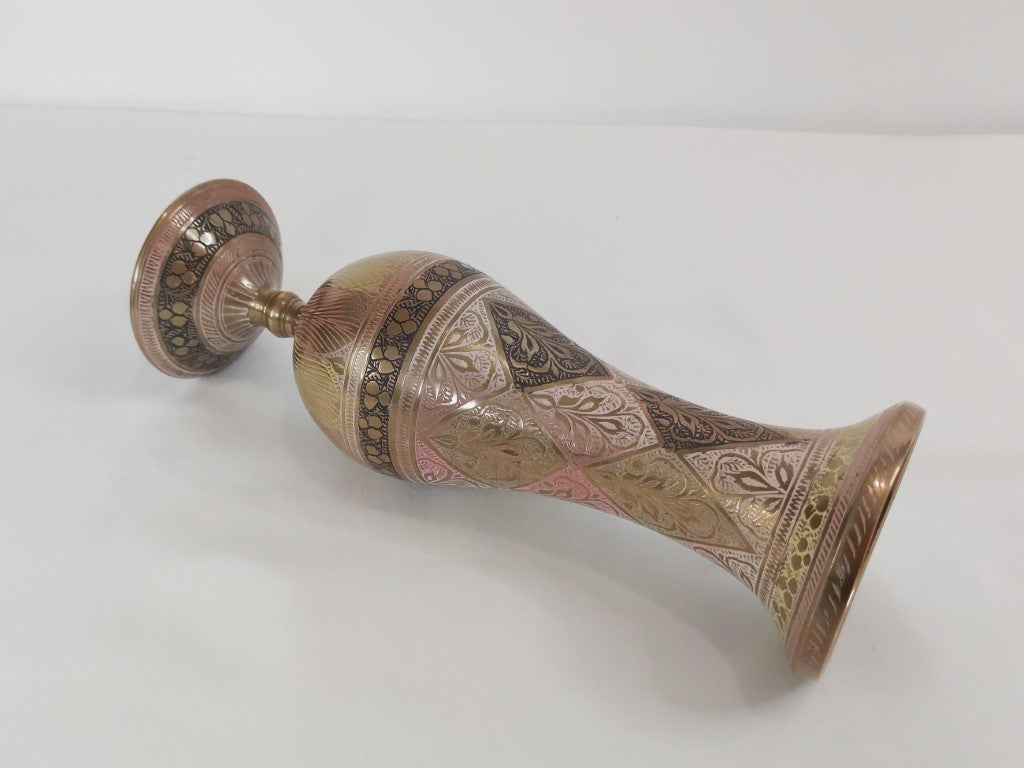 Heavy Coloured Brass Engraved Vase