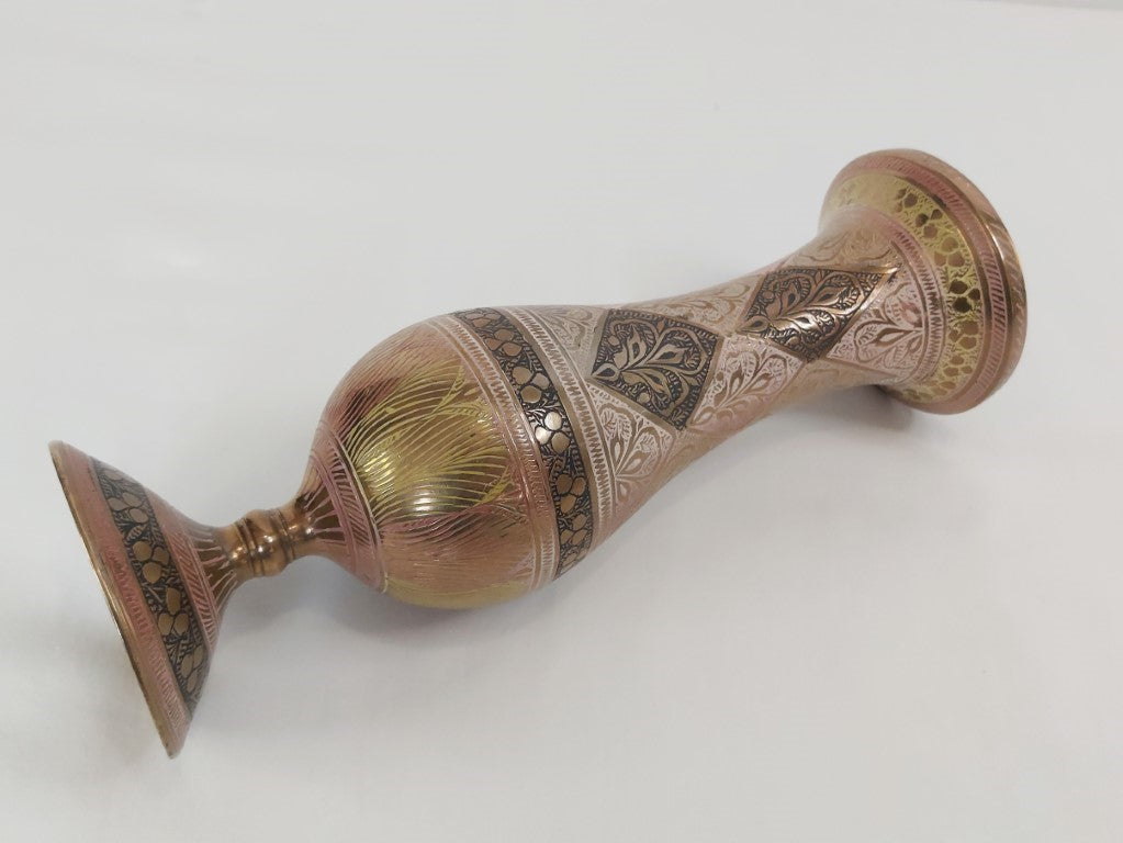 Heavy Coloured Brass Engraved Vase