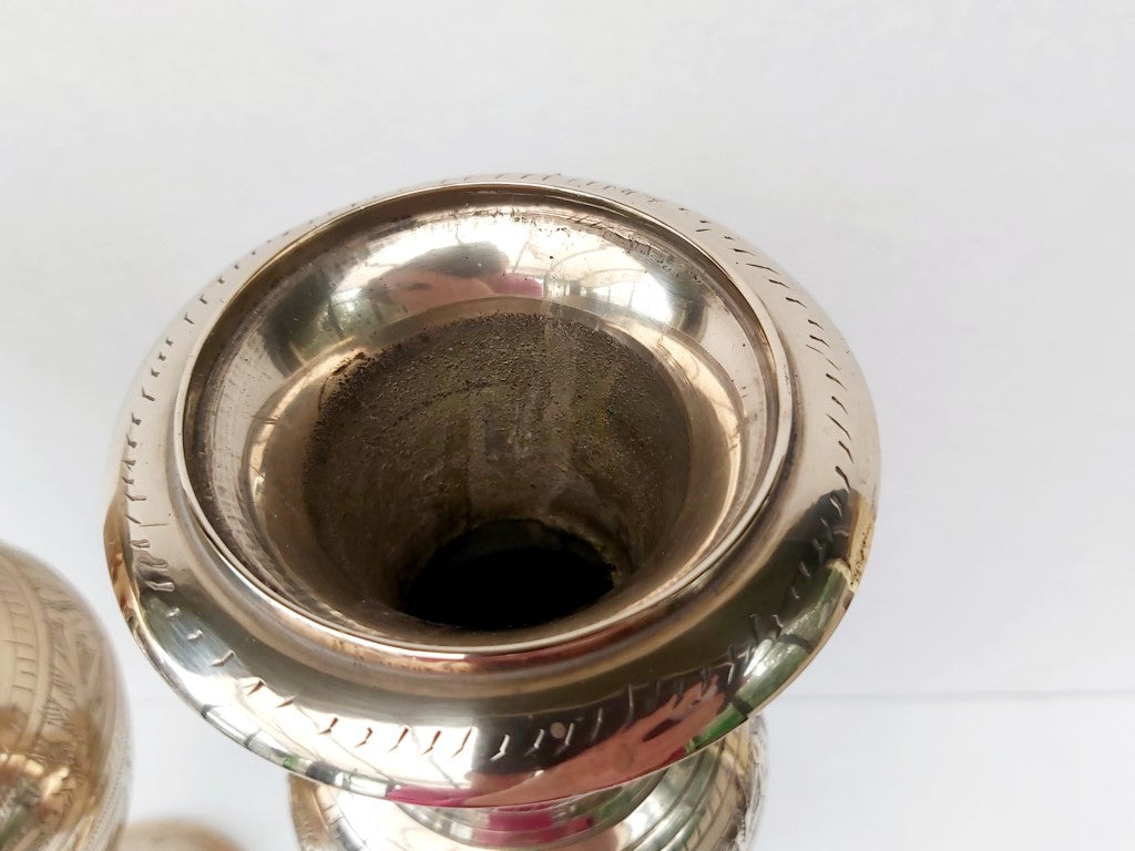 Pair of Matching Engraved Brass Vases