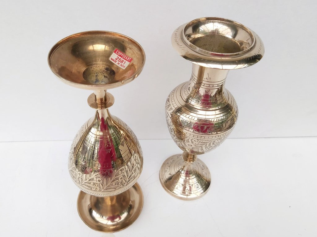Pair of Matching Engraved Brass Vases