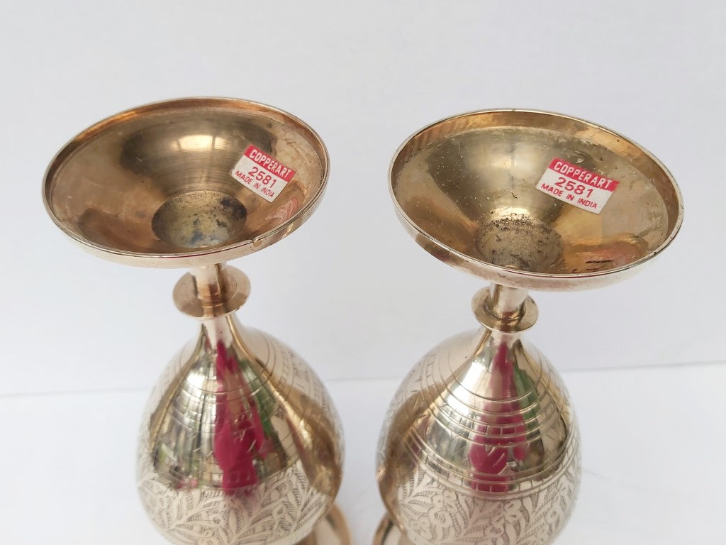 Pair of Matching Engraved Brass Vases