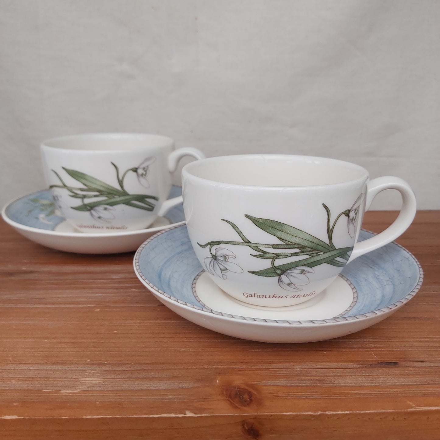 Pair of Wedgwood Sarah's Garden Snowdrop Cups & Saucers
