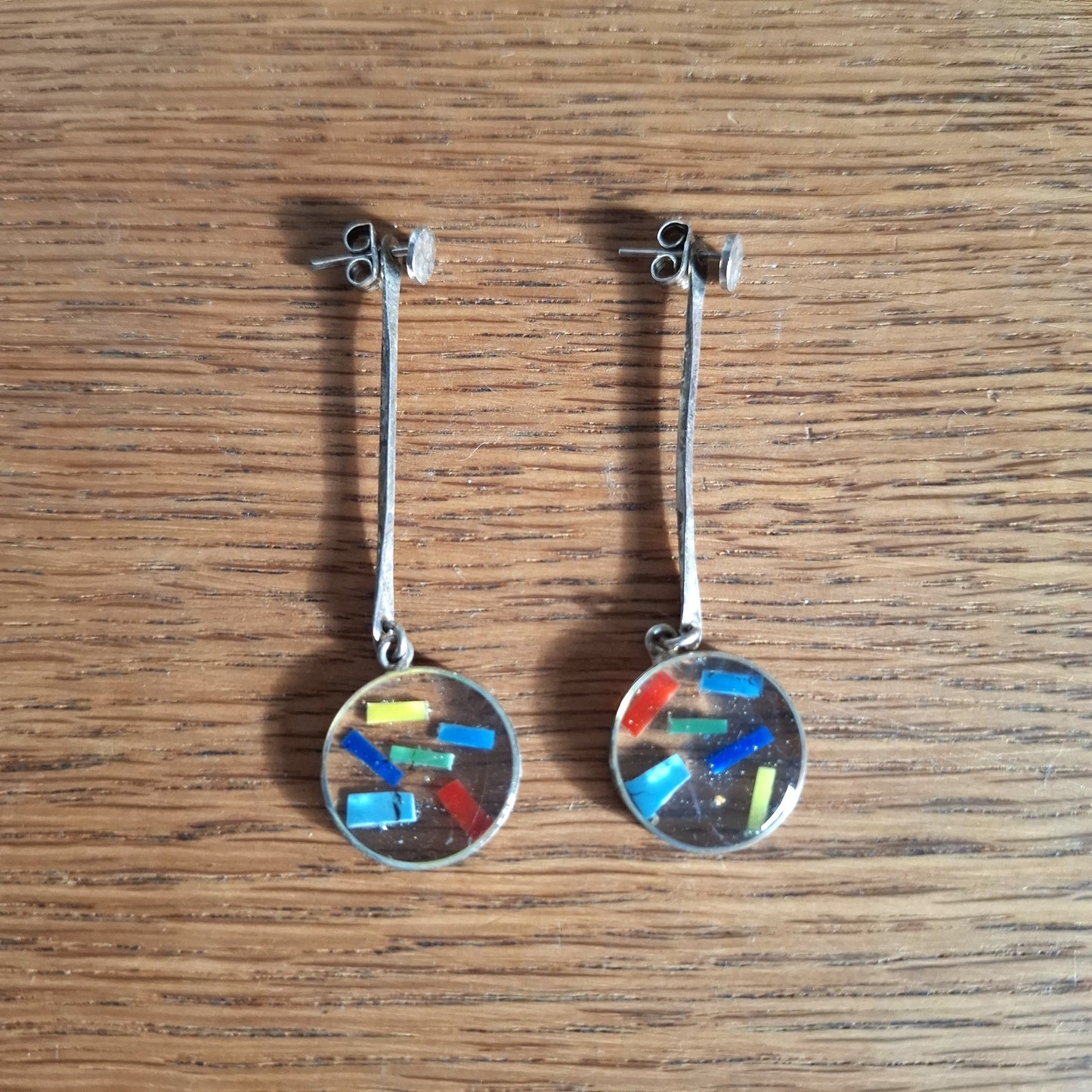 Pair of Confetti Glass Silver Toned Dangling Earrings